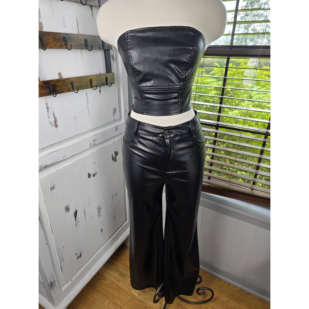 SHEIN Women's Faux Leather Top X-Small/Pants Small 2-Piece